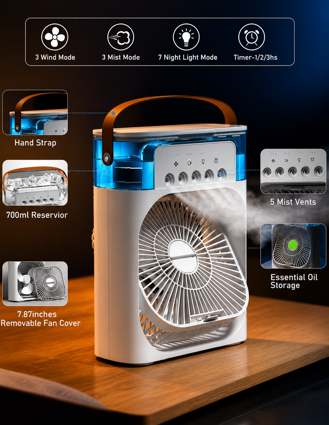 Mini Portable Air Cooler Fan with LED & Mist Modes